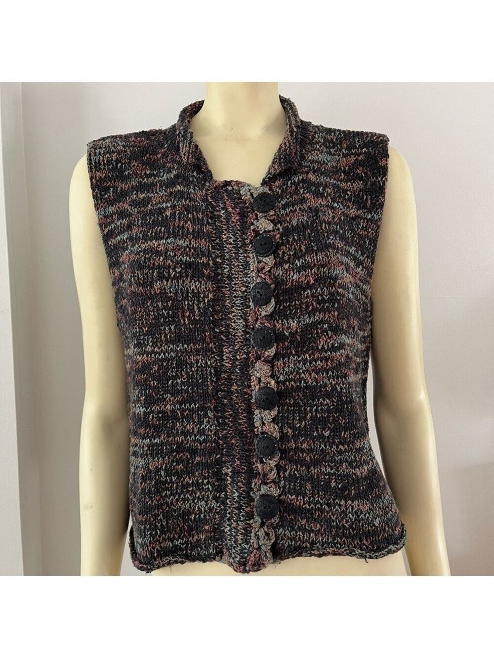 VINTAGE Annie M Knitwear Women’s Button Up Multicolored Sweater Vest Small